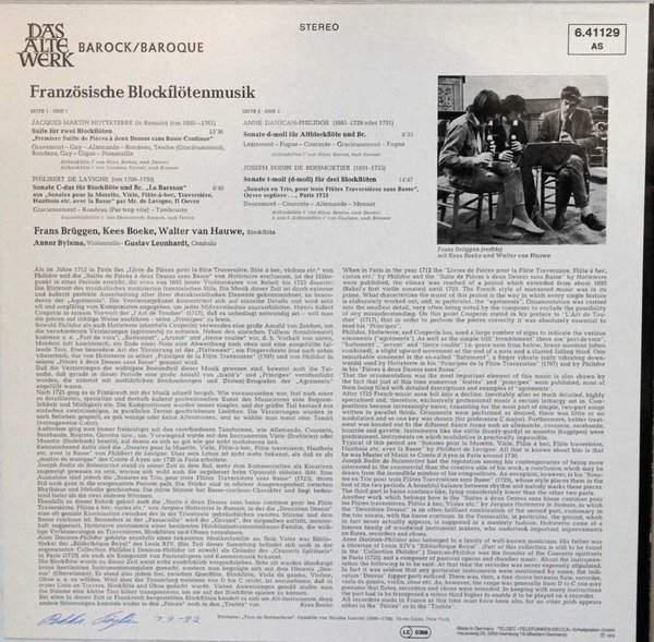 Hotteterre, De Lavigne, Boismortier : French Recorder Music LP (Käyt)