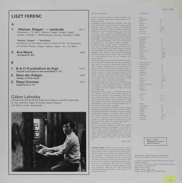 Liszt / tGábor Lehotka : Works For Organ LP (Käyt)