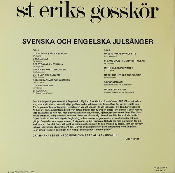S:t Eriks Gosskör : God jul (svenska och engelska julsånger) LP (Käyt)