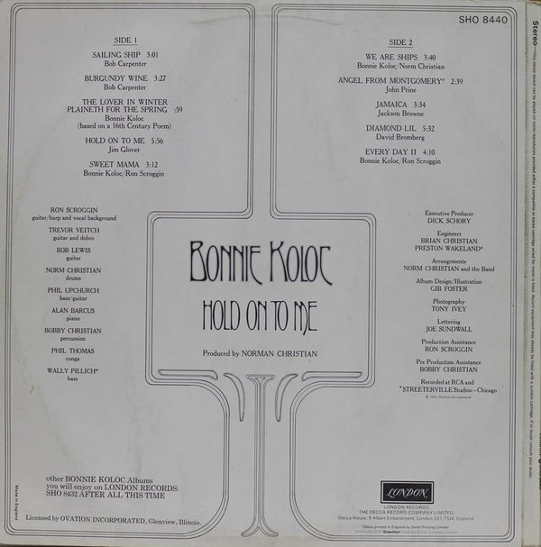 Bonnie Koloc: Hold On To Me LP (Käyt)