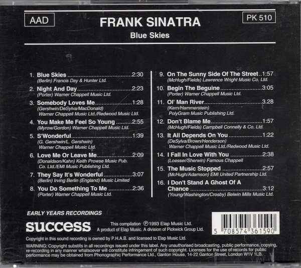 Frank Sinatra : Blue Skies CD (Käyt)