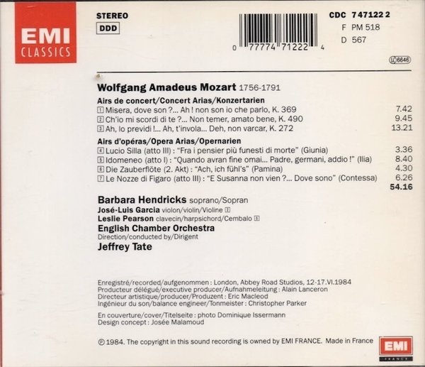Mozart / Hendricks / Tate: Airs De Concert Et D'Operas CD (Käyt)