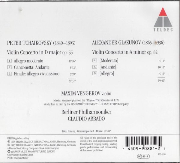 Tchaikovsky / Glazunov / Vengerov / Berliner Philharmoniker / Abbado: Violin Concertos CD (Käyt)