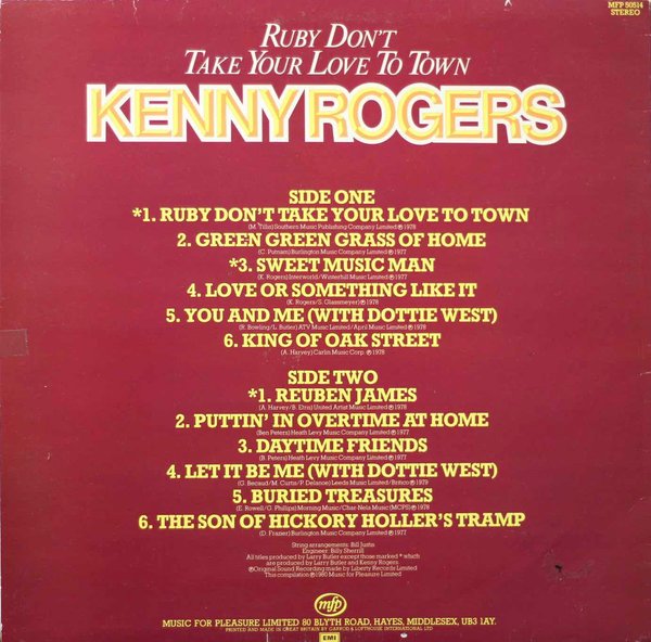 Kenny Rogers: Ruby Don't Take Your Love To Town LP (Käyt)