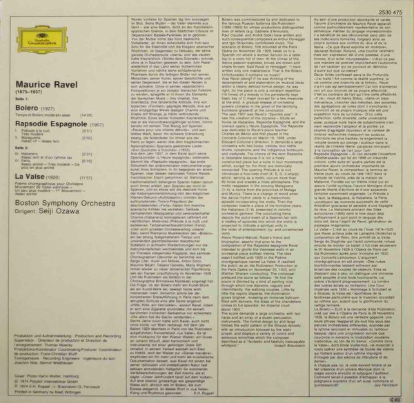 Ravel / Boston Symphony Orchestra / Ozawa: Bolero / La Valse / Rapsodie Espagnole LP (Käyt)