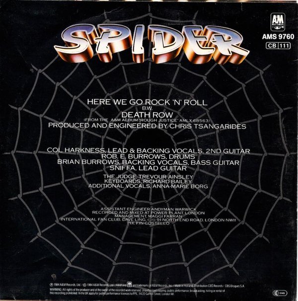 Spider: Here We Go Rock 'N' Roll / Death Row 7" (Käyt)