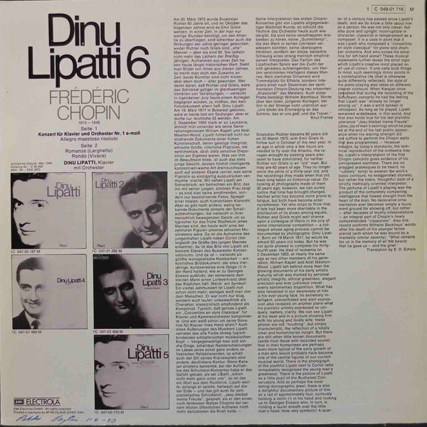 Chopin / Dinu Lipatti: Dinu Lipatti 6 - Konzert Für Klavier Und Orchester Nr.1 E-Moll LP (Käyt)