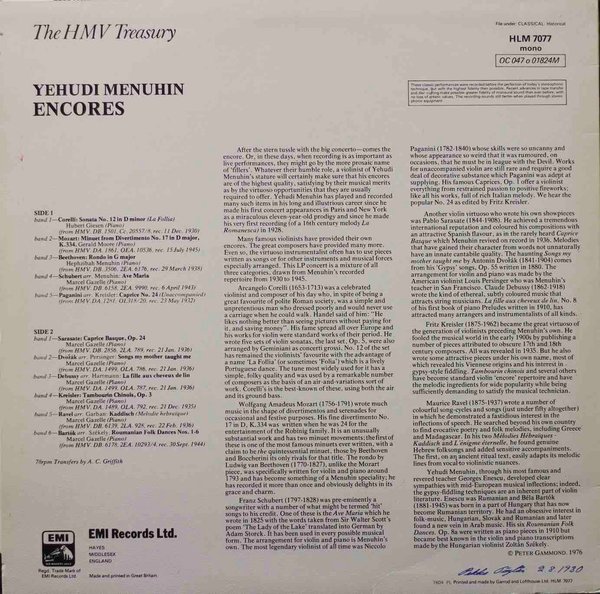 Yehudi Menuhin: Encores LP (Käyt)