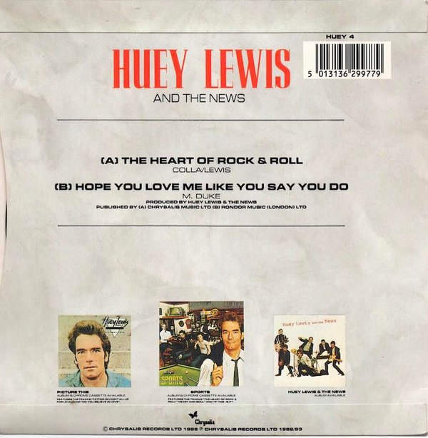 Huey Lewis And The News: The Heart Of Rock & Roll 7" (Käyt)