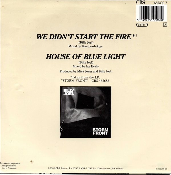 Billy Joel: We Didn't Start The Fire 7" (Käyt)