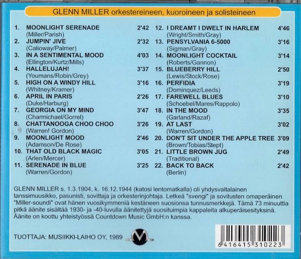 Glenn Miller Orkestereineen: Kuutamoserenadi - Moonlight Serenade CD (Käyt)