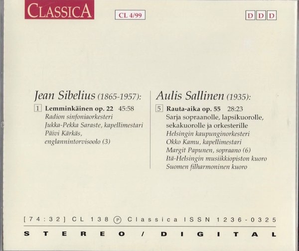 Sibelius / Sallinen / Saraste: Lemminkäinen / Rauta-aika CD (Käyt)