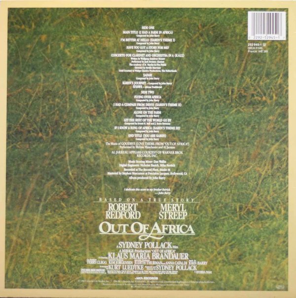 John Barry: Out Of Africa LP (Käyt)