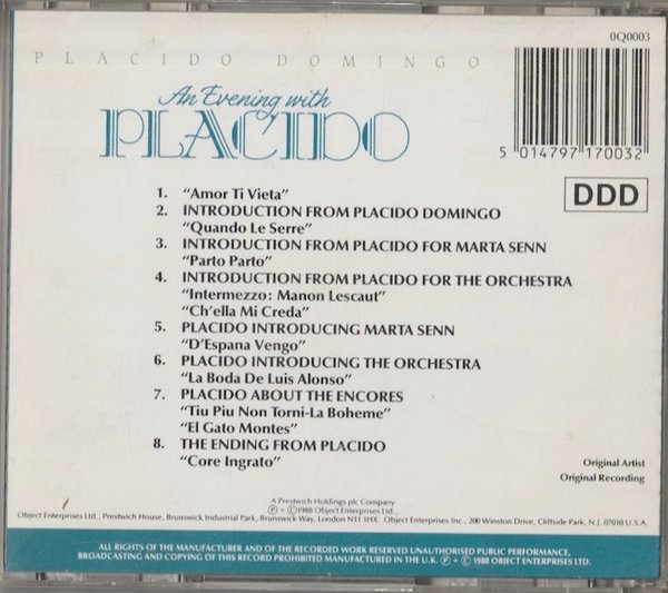 Placido Domingo: An Evening With Placido CD (Käyt)