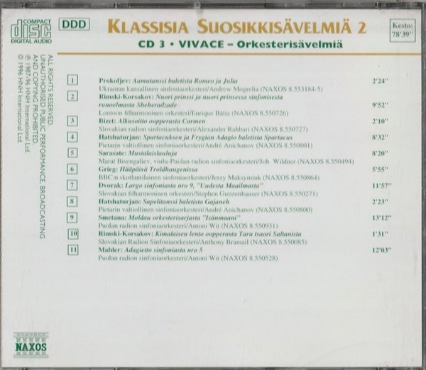 V/A : Klassisia suosikkisävelmiä 2  - CD 3 - Vivace - orkesterisävelmiä CD (Käyt)